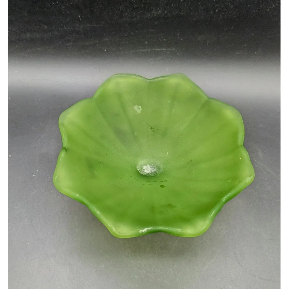 Westmoreland Frosted Green Satin Glass Scalloped Compote Pedestal Candy Dish 5